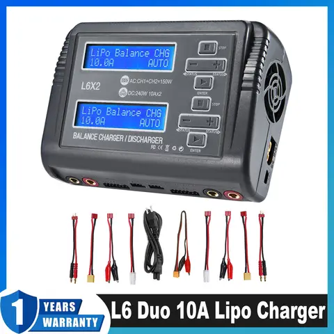 L6X2 Duo 10A Lipo Charger AC 150W DC 240W RC Balance Discharger for 1-6S Li-ion LiFe NiCd NiMH LiHV PB Smart Battery Charger