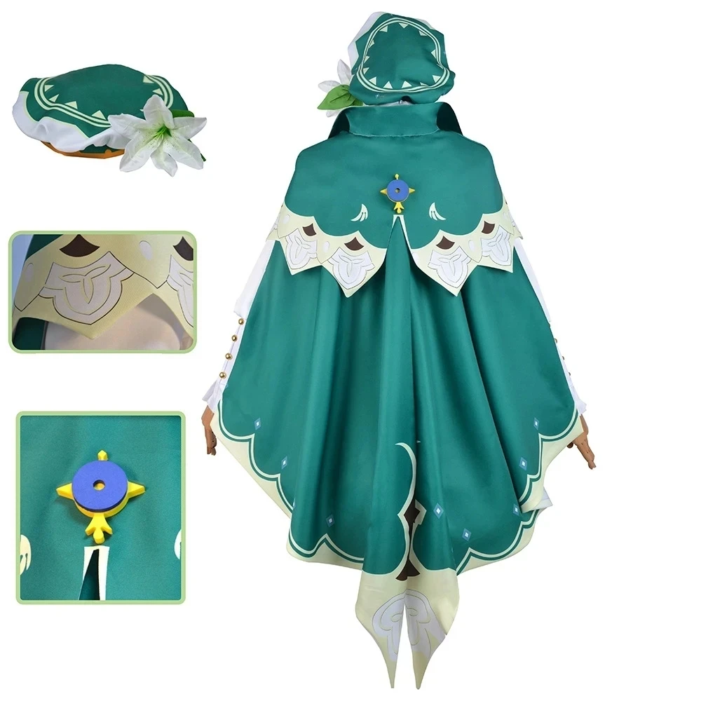 Genshin Impact Cosplay Costume, Elfe du Vent, Barbatos, Chapeau Venti, Coak, Chemise, Jupe, Perruque Trempée, Accessoires Anime, Jeu Lolita, Halloween