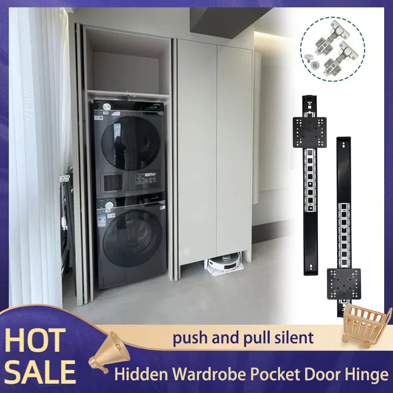 Invisible Folding Hidden Door Revolving Door Wardrobe Door Cabinet Side Insert Door Insert Invisible Door Silent Guide Rail