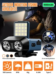 Luz LED ultrabrillante con Clip, linterna frontal con Sensor recargable, resistente al agua, para exteriores, pesca, Camping