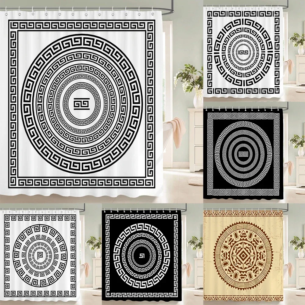 

1 шт., современная занавеска для душа в греческом стиле с принтом, перегородка из полиэфирной ткани, занавеска для ванной комнаты с крючками, декоративная занавеска для дома