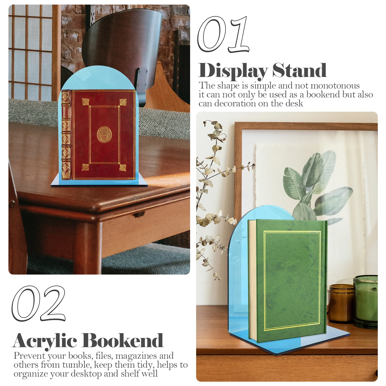 2Pcs Transparent Bookend Acrylic Book Stand L-Shaped Display Stand Desktop Organizer for Home Office Bookend Plastic Book Rack