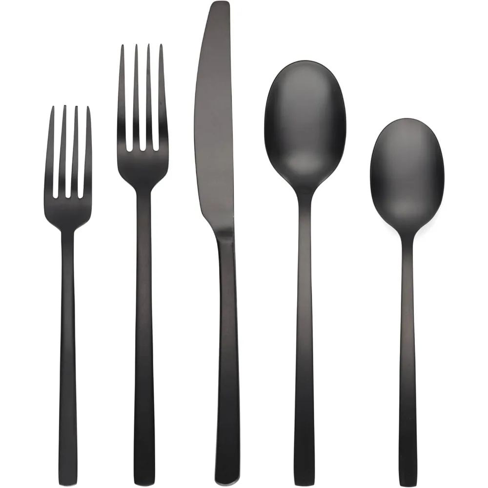 

Black Satin 20-Piece Flatware Set, Service for 4, with Forks, Spoons, and Knives