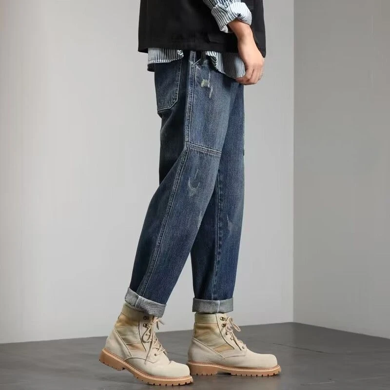 Rechte losse mannelijke cowboybroek Broek Origineel gestapeld wijde pijpen Zacht Harajuku Trend 2025, Y2k Vintage Xs Baggy herenjeans