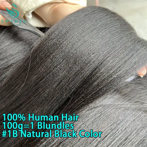 Imagen 2 del producto Extensiones de cabello humano virgen sin procesar, 100% crudo, liso Yaki ligero, venta al por mayor, paquete de tejido de cabello humano negro, suministro de salón