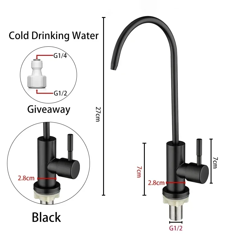 Fliger-grifos de cocina de 1/4 pulgadas, grifo de acero inoxidable para beber directamente, purificador de agua potable dorada, Torneira