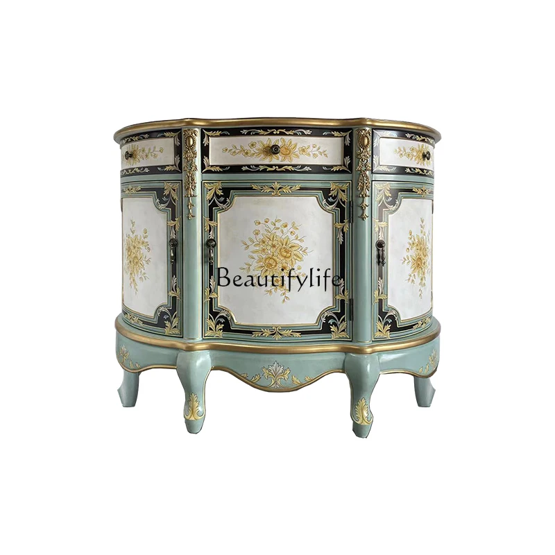 

European painted entrance cabinet light luxury solid wood dining side cabinet entry American foyer