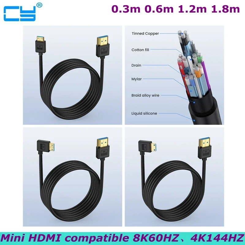 

0.3m HDMI-Compatible to Mini HDMI Silicone Cable 2.1 Version HD Digital Camera High-Definition Connection Cable 8K@60Hz 4K@120Hz