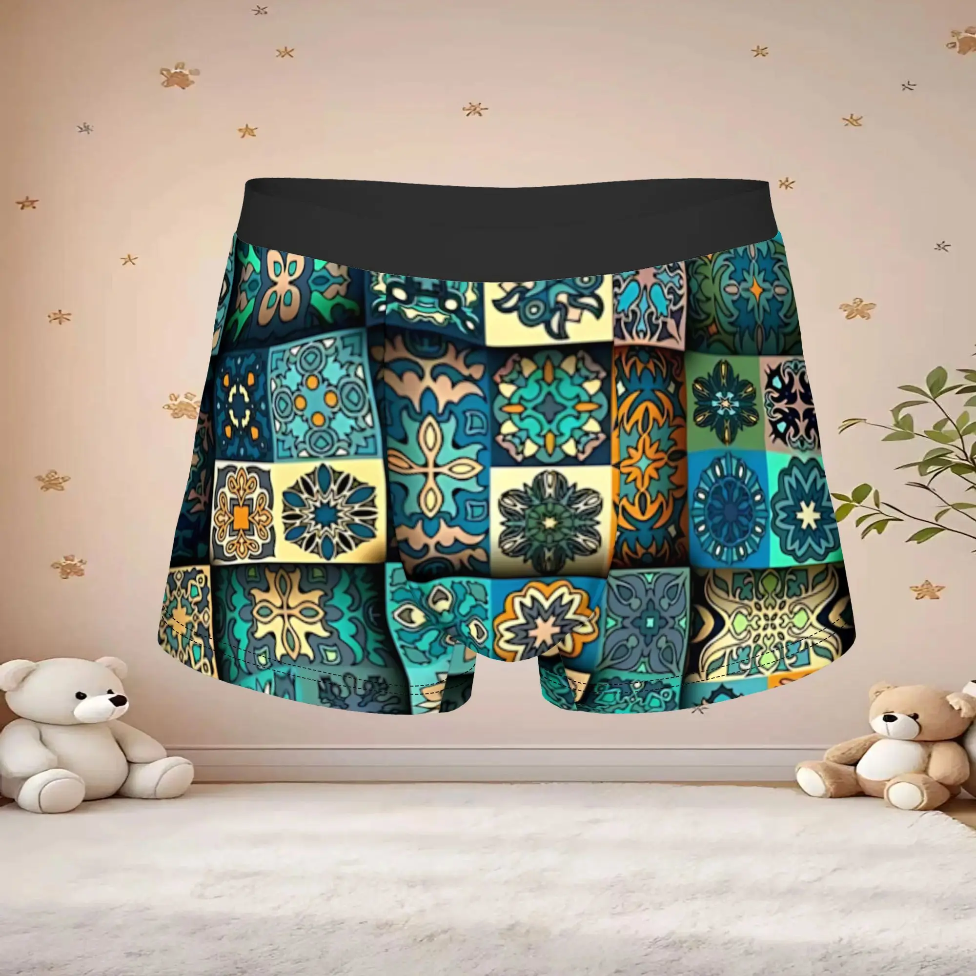1pc Popular Vintage Mosaic Tile Geometric Print boxers  adults  Homme Panties Men's Underwear Print Shorts Boxer Briefs