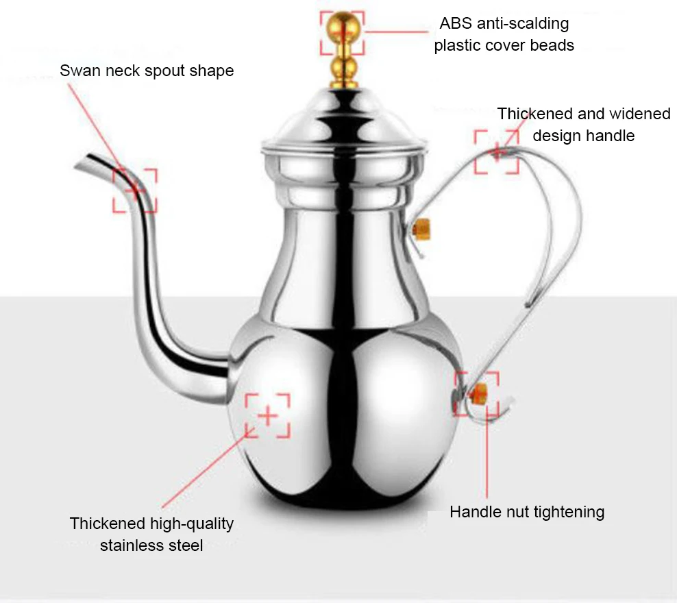 1.5L, Stainless steel teapot, Retro royal teapot with tea strainer, Long spout tea kettle, Household boiling water kettle