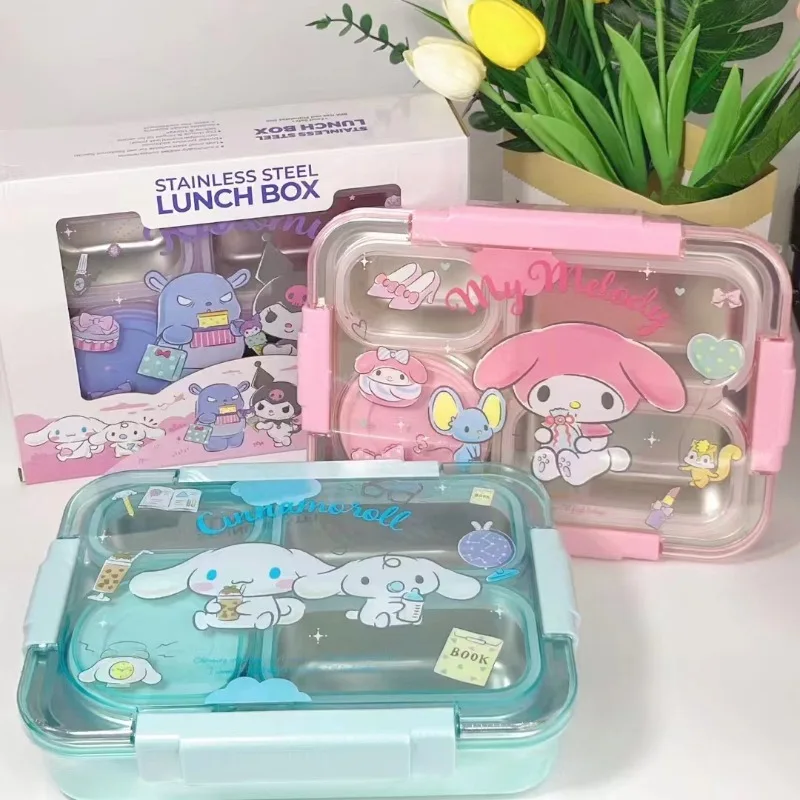 Sanrio Hello Kitty Kuromi Cinnamoroll 304 Stainless Steel Lunch Box Lunch Box Bring Cutlery Cartoon Anime Divided Bento Box