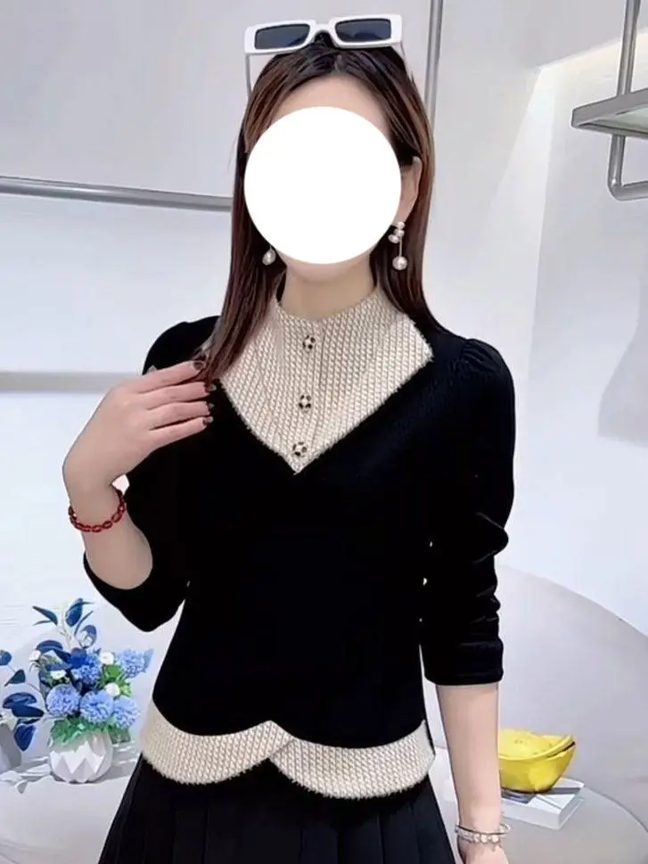 

Зимняя женская футболка Ele Color Blo Design, модный топ класса люкс, с высоким воротником, длинный рукав, базовая серия