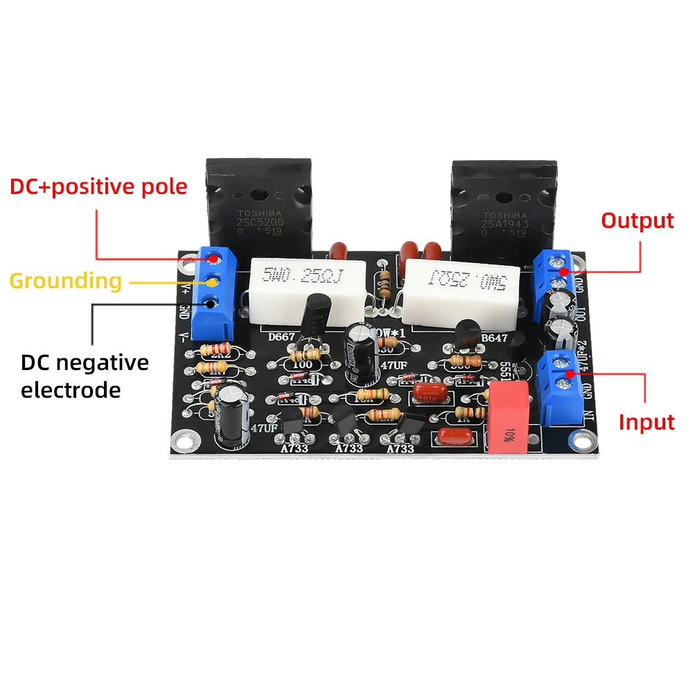 Single Channel High-power Amplifier Board DC-10V-45V 2SC5200+2SA1943 HIFI Audio Amplifier Module 100W