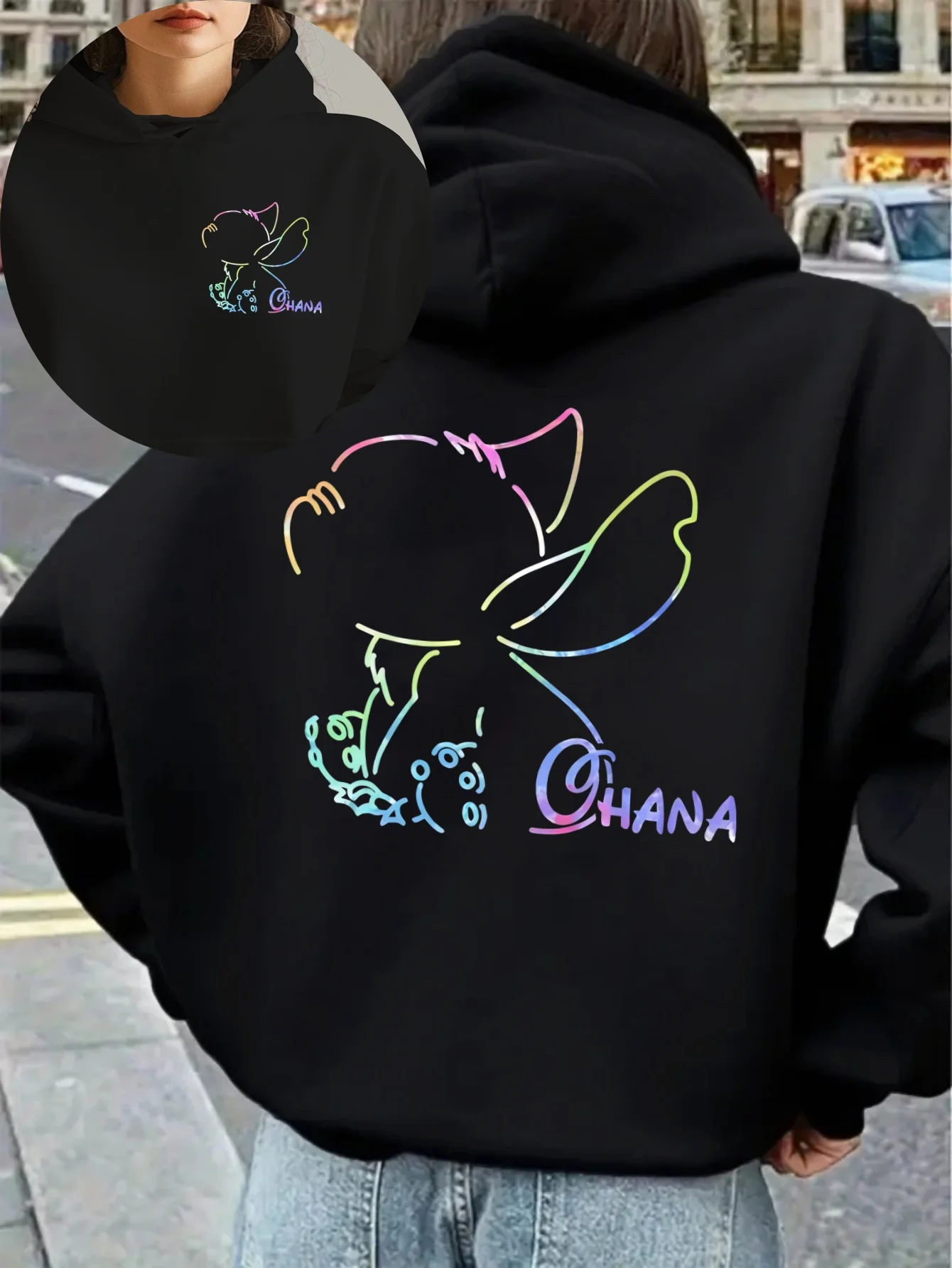Dames Disney Stitch Cartoon OHANA Print Heren Fleece Hoodies Katoen Hoody Sweatshirt Trui Herfst Winter Oversize losse jassen