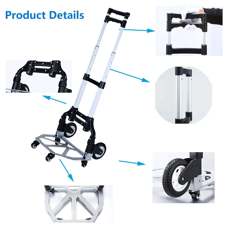 74kg Portable Folding Trolley Cart Home Supermarket Shopping Cart Trolley Pulling Tool Cart Beach All Terrain Stair Climbing Car