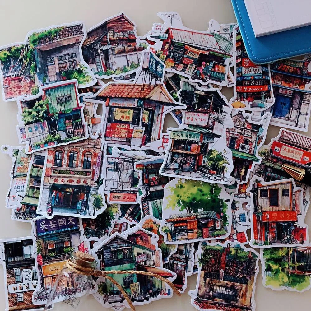 41Pcs Travel Architecture Scenery Tourism Sticker Taiwan Sweet Shop Stickers PVC Stationery Scrapbooking DIY Diary Album Label