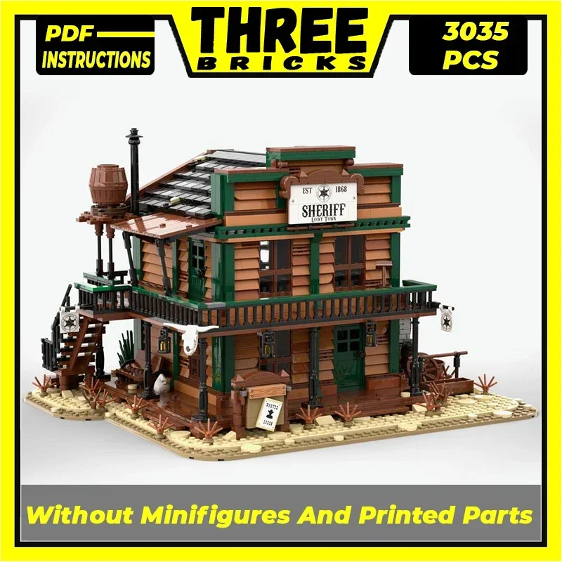 Bloques técnicos Moc, modelo de oficina de Sheriff, bloques de construcción modulares del Salvaje Oeste, regalos, juguetes para niños, juegos DIY de montaje