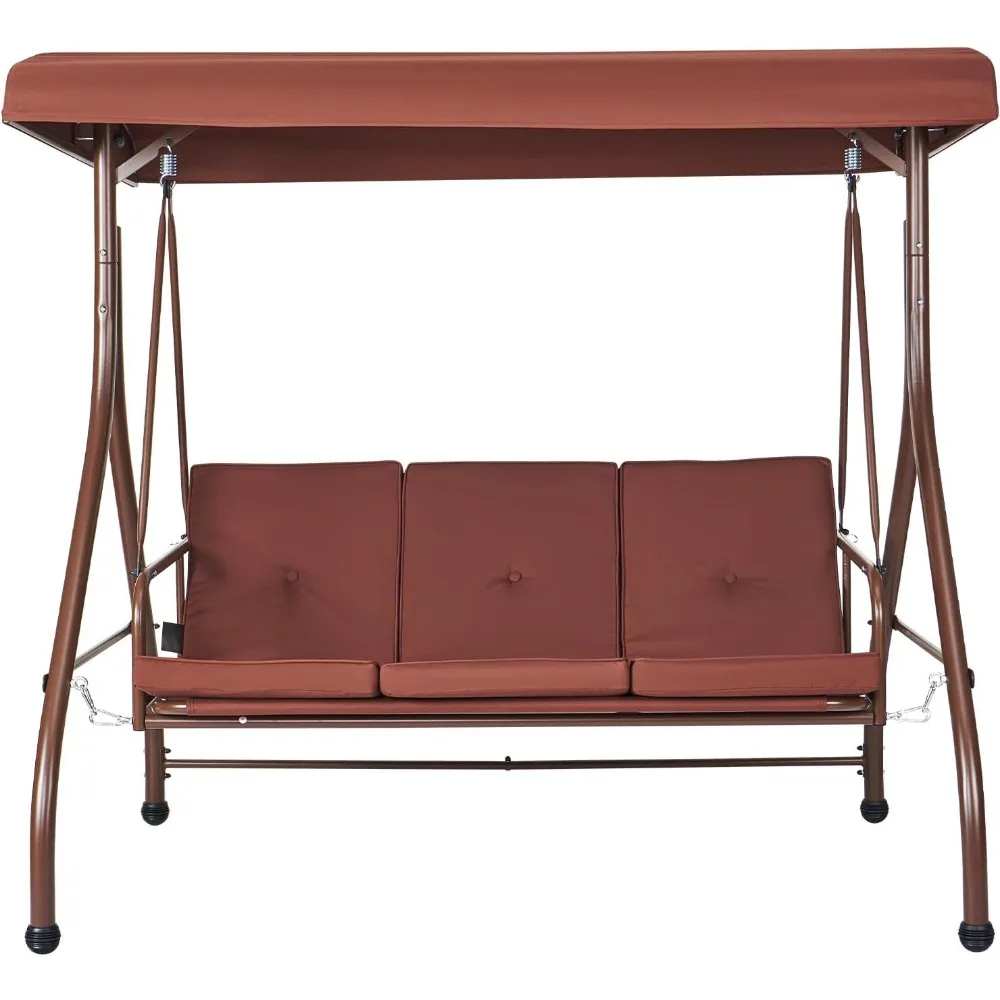 

3-Seat Patio Swing Chair, Converting Canopy Swing, Outdoor Patio Porch with Adjustable Canopy, Removable Thick Cushion