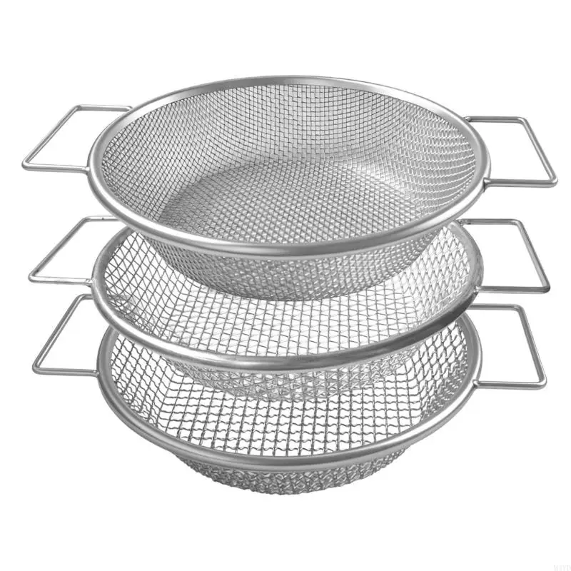 Garden Soil Sieve Set 3 Piece Metal Mesh Soil Sifter with Side Handles for Potting Soil Use, Compost Sifting, and Cleaner M4YD