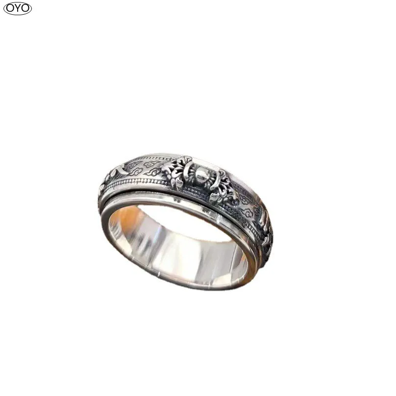 

100%s925 Sterling Silver Chinese style folk wind rotating ring