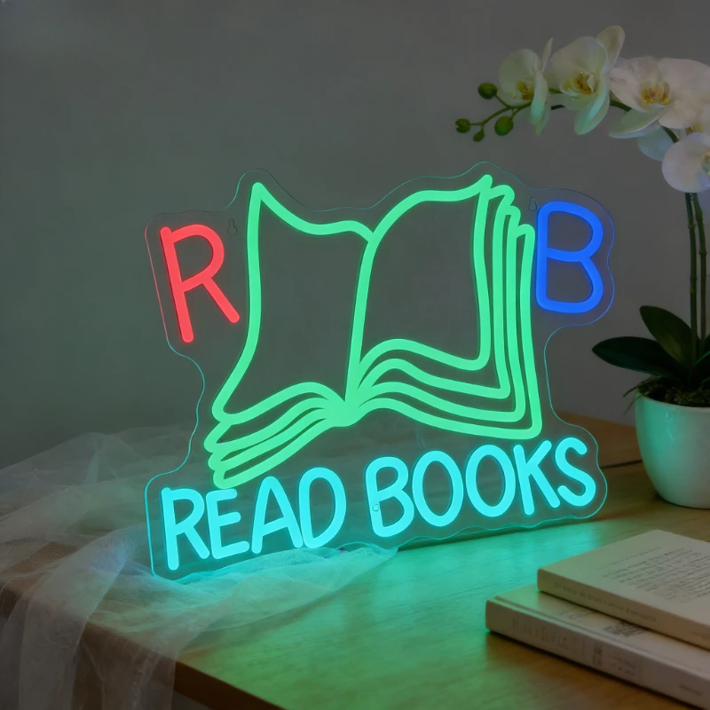 

Read Books Neon Sign LED Night Light USB Book Lover Aesthetic Desk Lamp for Study Room Bedroom Reading Corner Home Decor Gift