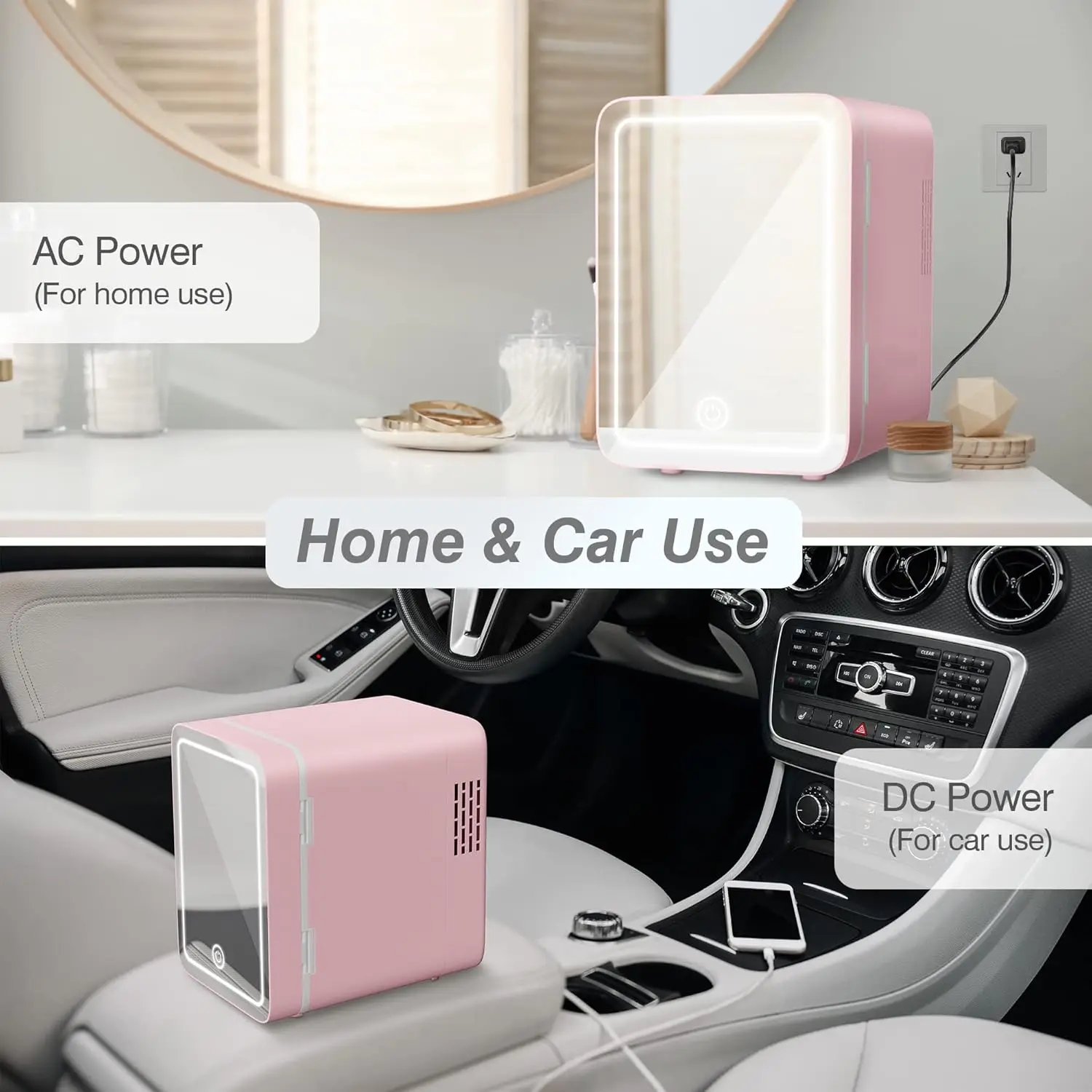 Skincare Fridge With Dimmable LED Light Mirror 4L Makeup Mini Fridge for Bedroom, Car, Office Portable Small Refrigerator