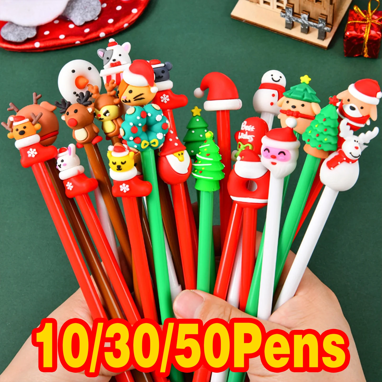 

Kawaii рождественские гелевые ручки 10/30/50 шт. набор 0,5 мм черные чернила милые канцелярские принадлежности с рождественской елкой олень Санта-Снеговик офисная школа