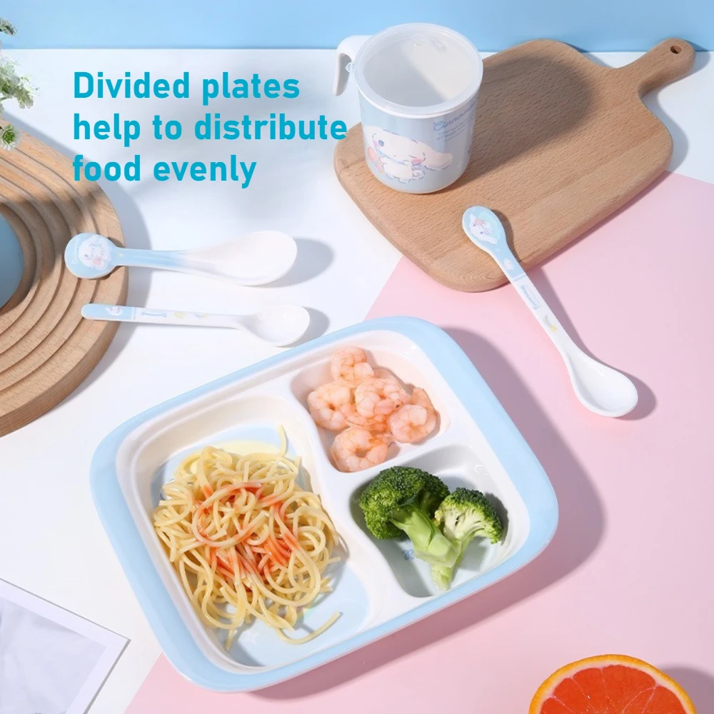 Cinnamoroll Children Tableware Breakfast Plate Cute Cartoon Oatmeal Deep Bowl Anti Drop Anti Scalding Water Cup 250ml for Home
