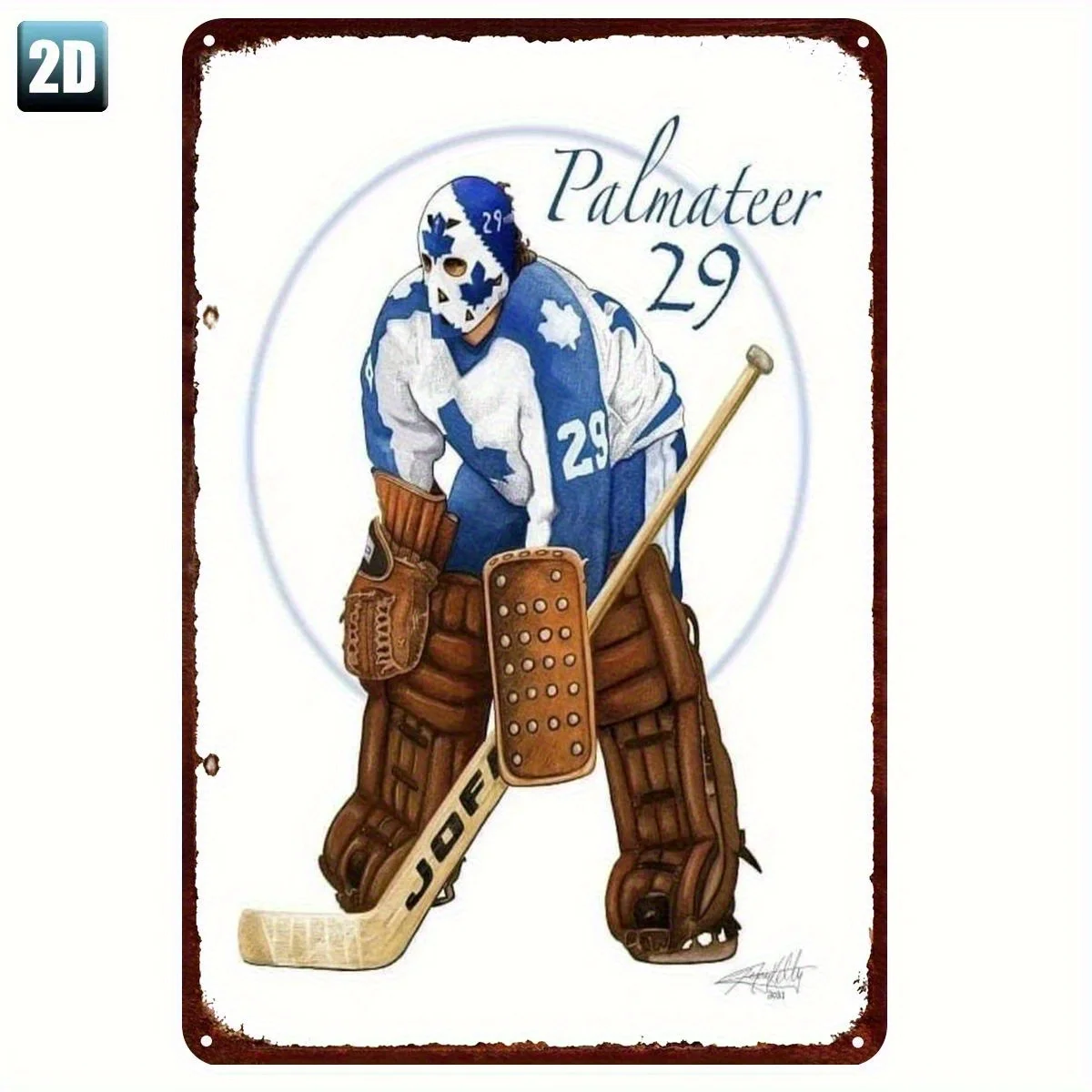 2D Flat - Vintage Old Time Hockey Goalie Metal Sign - 