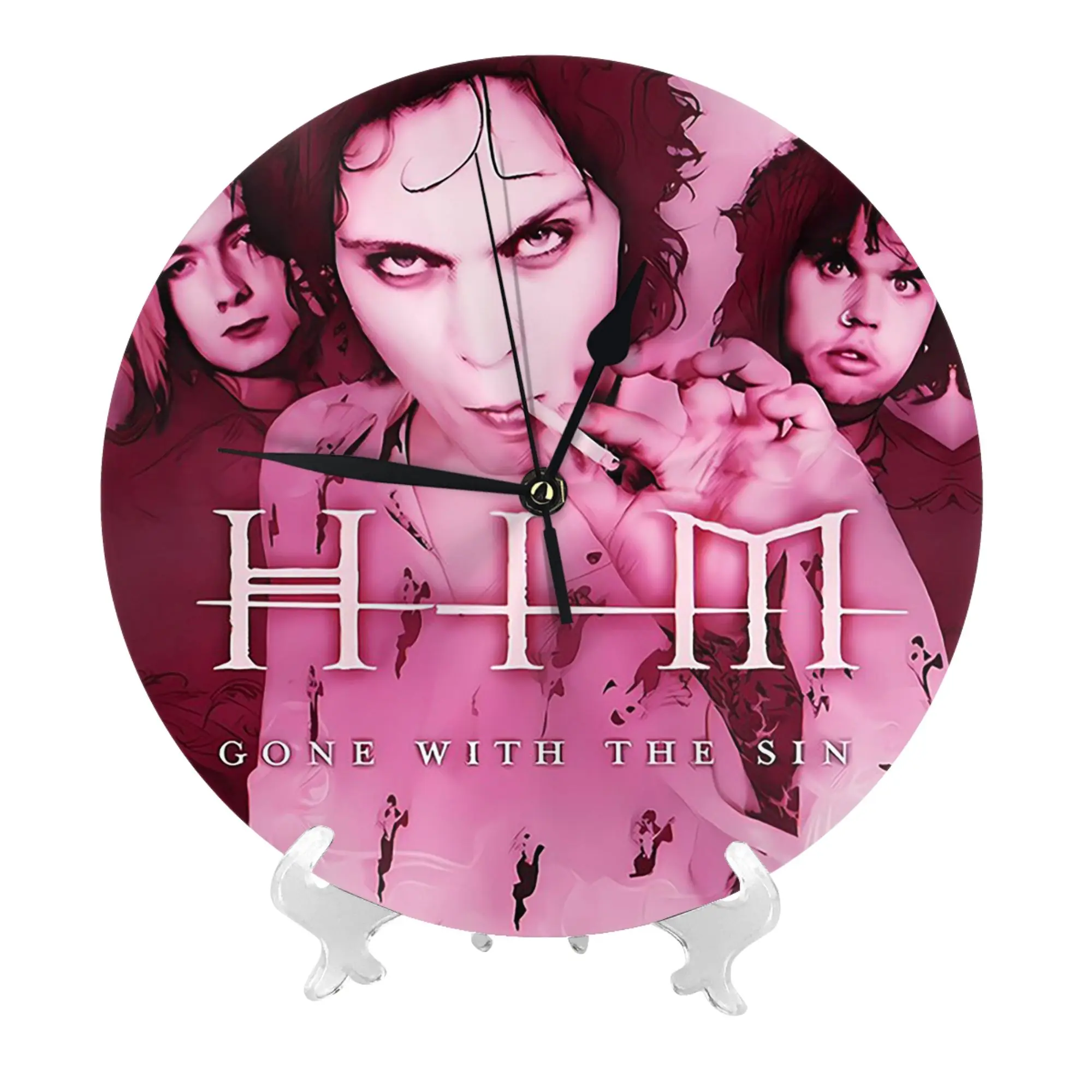 Him Band Ville Valo Heartagram Gone With The Sin Cover Wall Clock Room Decoration Silent Round Clock for Bedroom Living Home