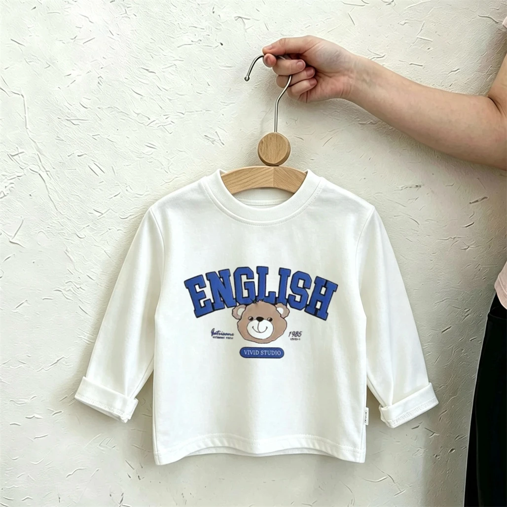 White Print T-shirt 2026 Spring Summer Clothing Crewneck Base Shirt Unisex Tees Simple Versatile Tops Long-sleeved Pullovers