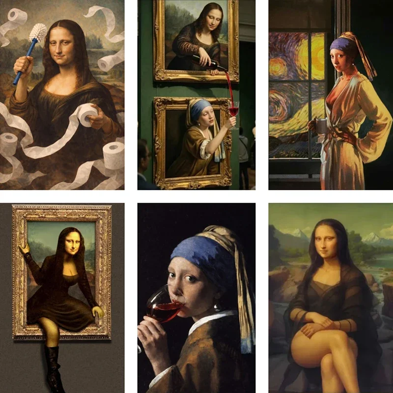 (No frame)Cuadro de la Mona Lisa, Niña con un Perlas en el Oído, Impresión en Lienzo, Arte para Baño, Decoración Moderna, Hum