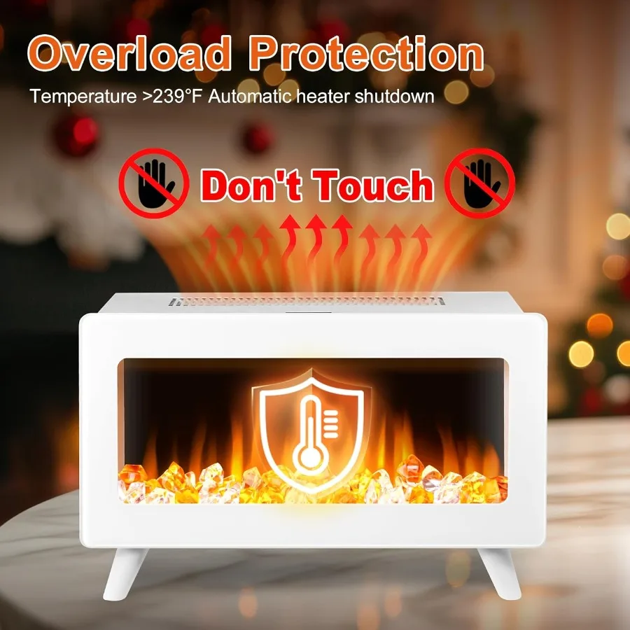 سخان كهربائي صغير 16 بوصة للمكتب المنزلي أو غرفة المعيشة - تصميم قائم بذاته مع لهب LED ثلاثي الأبعاد قابل للتعديل