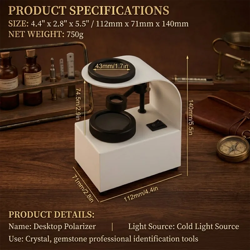 PHYHOO Desktop Polarizer Jewelry Gemstone Identification Tool with Dual Layer Polarizing Lens and Detachable Refractive Magnifie