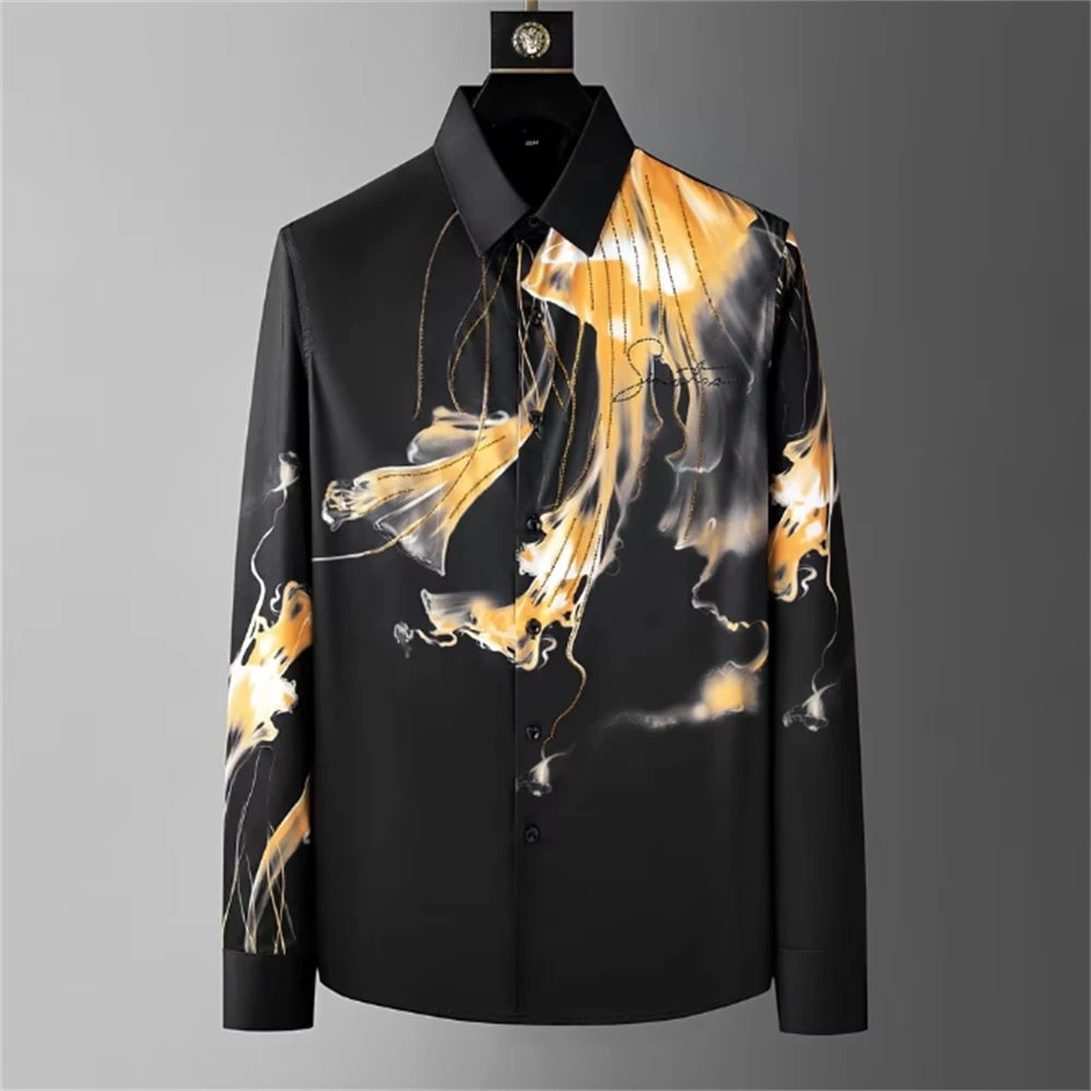 Luxury Printed Shirt Men\'s Long Sleeve Slim Casual Shirt High Quality Fashionable Popular Korean Extra Large Size Men\'s XS-6XL