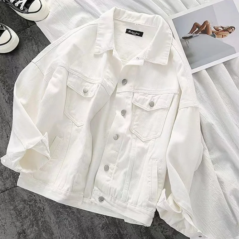 

Women Denim Jacket Short Outwear Korean Loose Pocket Button Stitching Jacket 2023 Spring Autumn New BF Jeans Jacket Female Tops