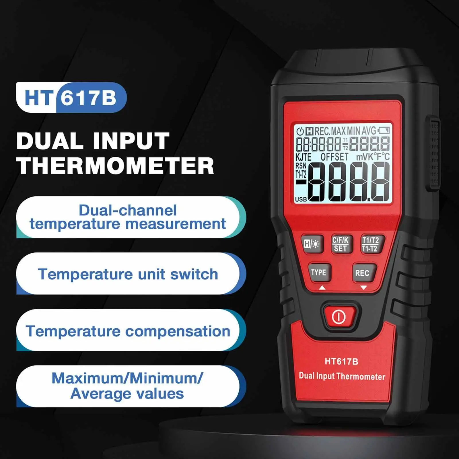 

Thermocouple Temperature Device Handheld Temperature Gauge Double Channel for Liquid Hydrogen Liquid Nitrogen Hblast Furnaces