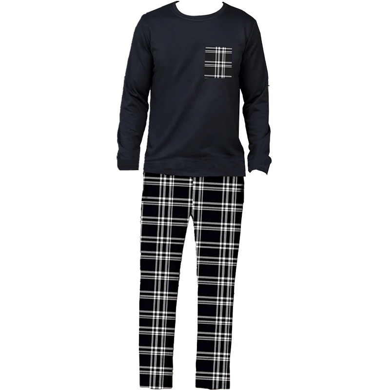 Two piece sets men's pajamas autumn and winter long sleeved pants checkered sleepwear set