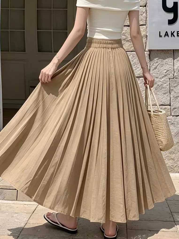 Bohemian Cotton-Linen Flowy Maxi Skirt Women‘s 2026 Summer High-Waist A-Line Long Skirts Elegant & Slimming Draped Design