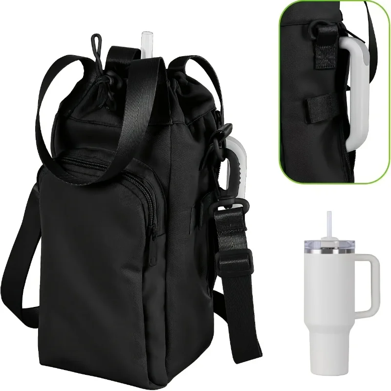 For Stanley 30Z/40Z Water Bottle Bag Insulated Pink Polyester Backpack with Phone Pocket Adjustable Strap for Outdoor Camping