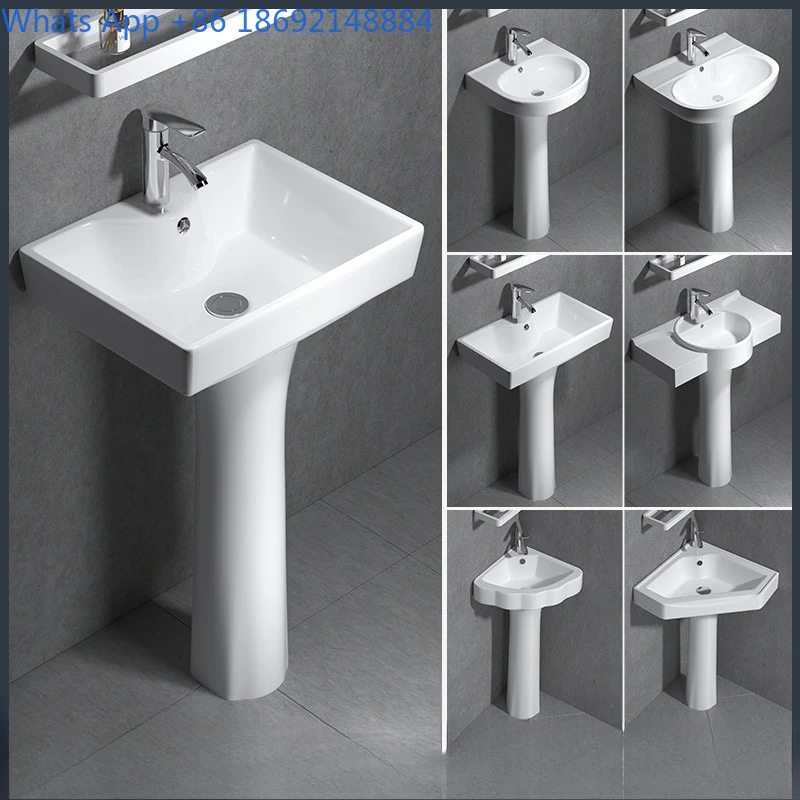 Column-style Washbasin Small Apartment Bathroom Triangle Column Basin Integrated Ceramic Floor-standing Washbasin Balcony