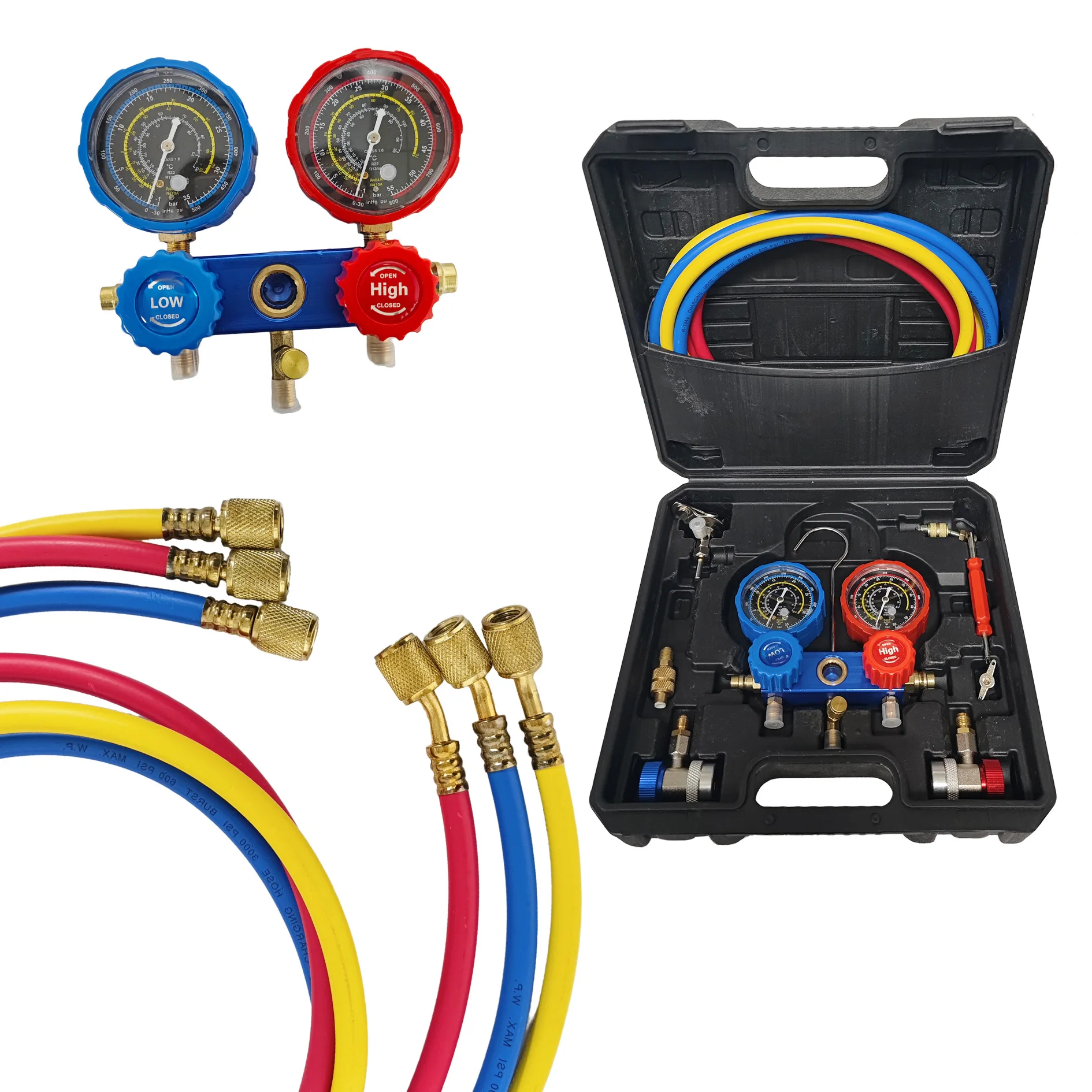 Automobile air Conditioning Refrigerant Pressure Gauge and Fluorine Gauge Set Kit - Filling Valve and Filling Gauge