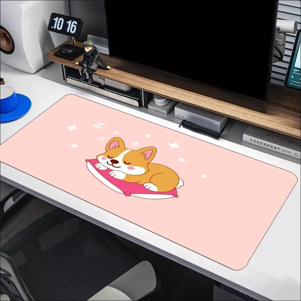 Sleeping Corgi Cartoon Gaming Mouse Pad XXL Extended Keyboard Mat Non-Slip Rubber Bottom HD Print Lock Edge For Esports Cover