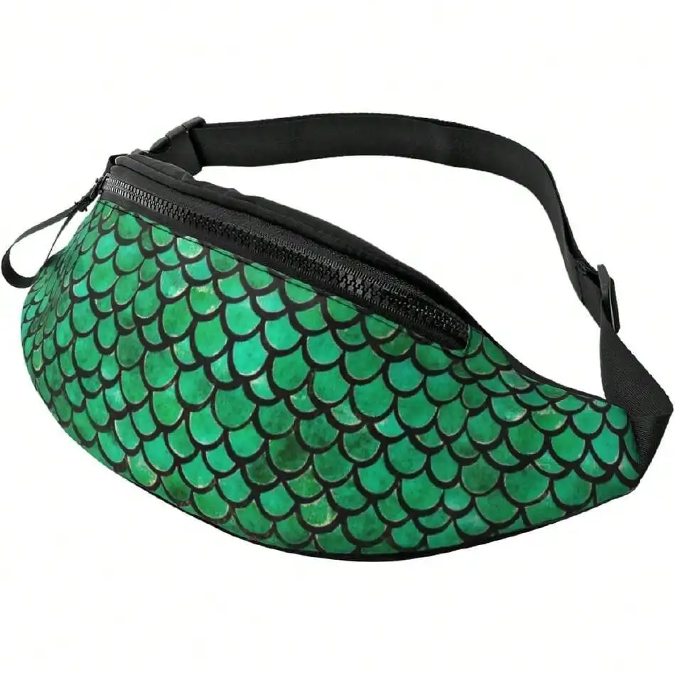 

Green Mermaid Scales Fanny Pack Waist Bag Adjustable Belt Bag For Men Women Traveling Hiking Cycling Running