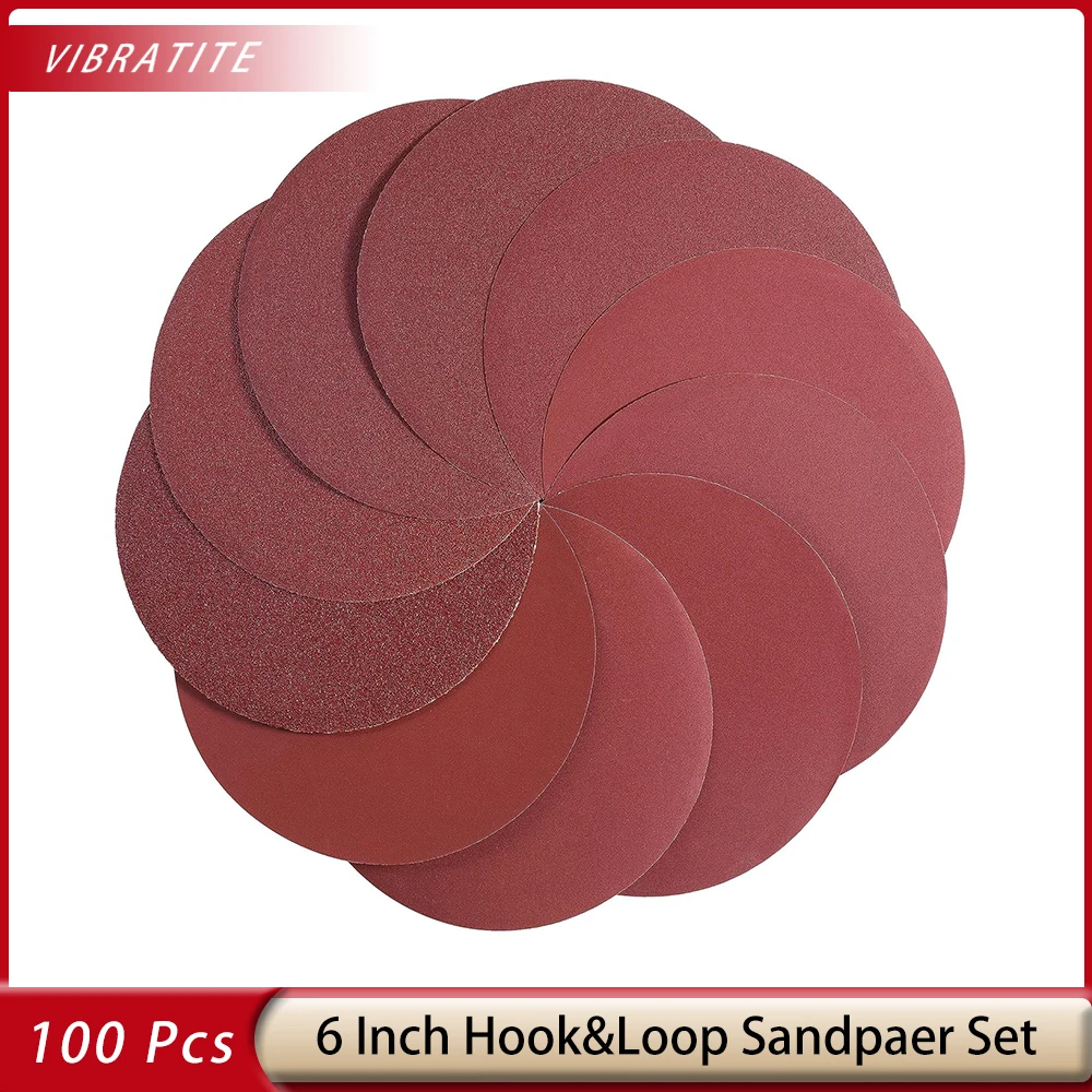 100 PCS 6 Inch Premium PSA Sanding Discs 60-1000 Grit Aluminum Oxide Self Stick Adhesive Sanding Discs for Random Orbital Sander