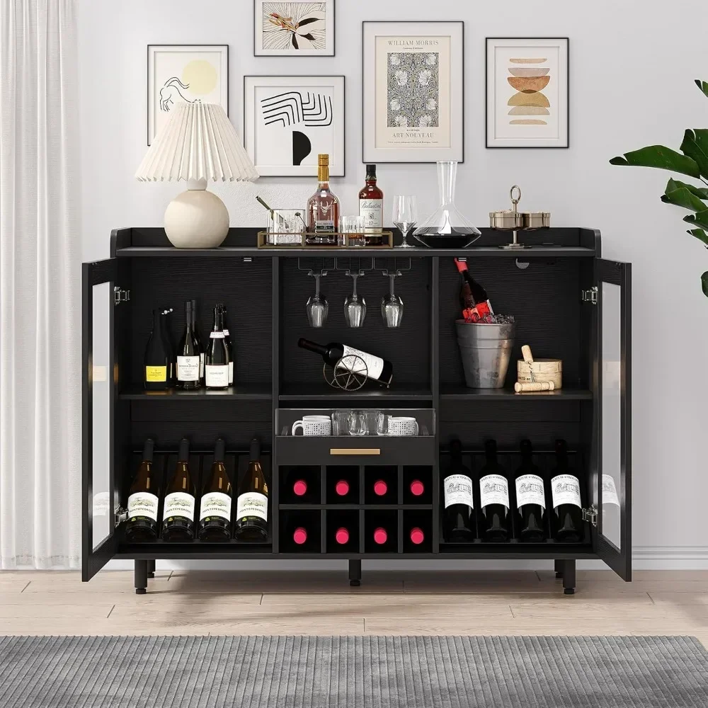 Bar Cabinet, Home Coffee Bar Cabinet with Wine & Glass Rack, Modern Buffet Sideboard with Acrylic Doors and Drawer Bar Cabinet