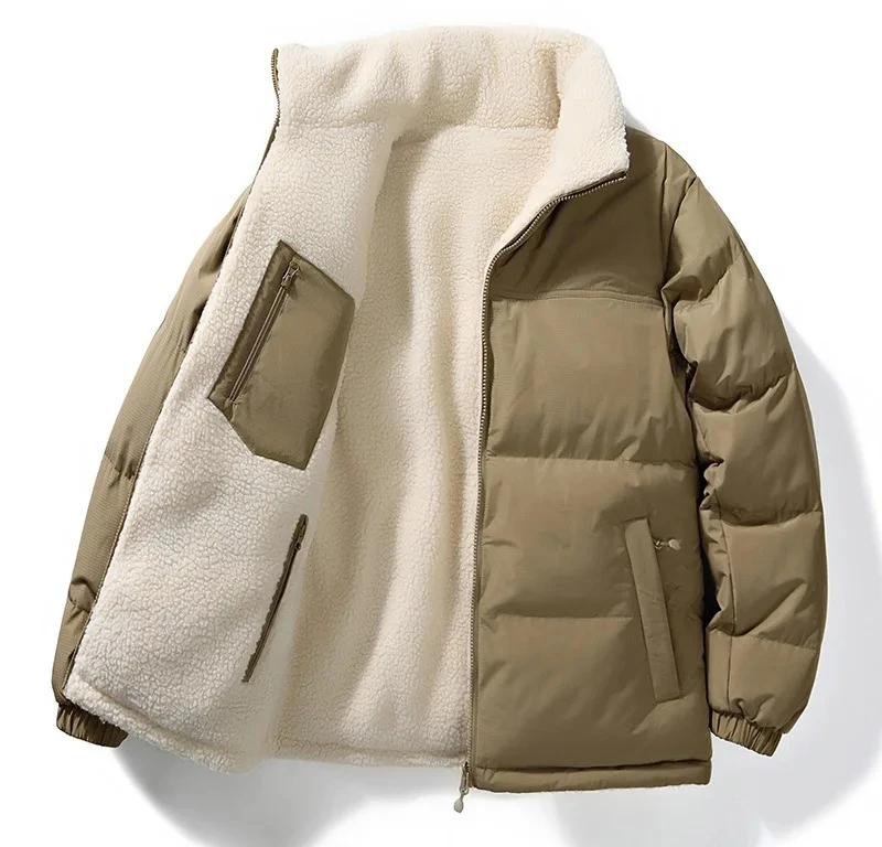 

Двустороннее мужское хлопковое пальто, двусторонняя стеганая куртка из овечьей шерсти, зимнее теплое свободное повседневное пальто, мужская верхняя одежда