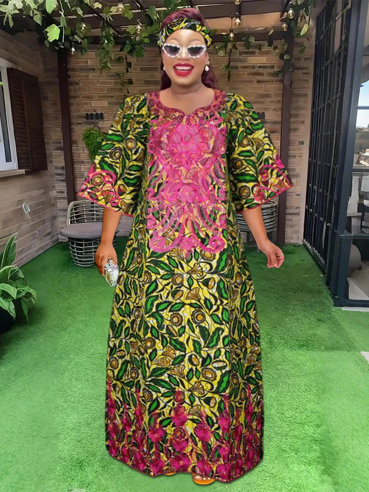 2024 Africa Clothing Traditional Wax Dresses For Women African Party Evening Gowns Ankara Dashiki Print Outfits Plus Size Dress