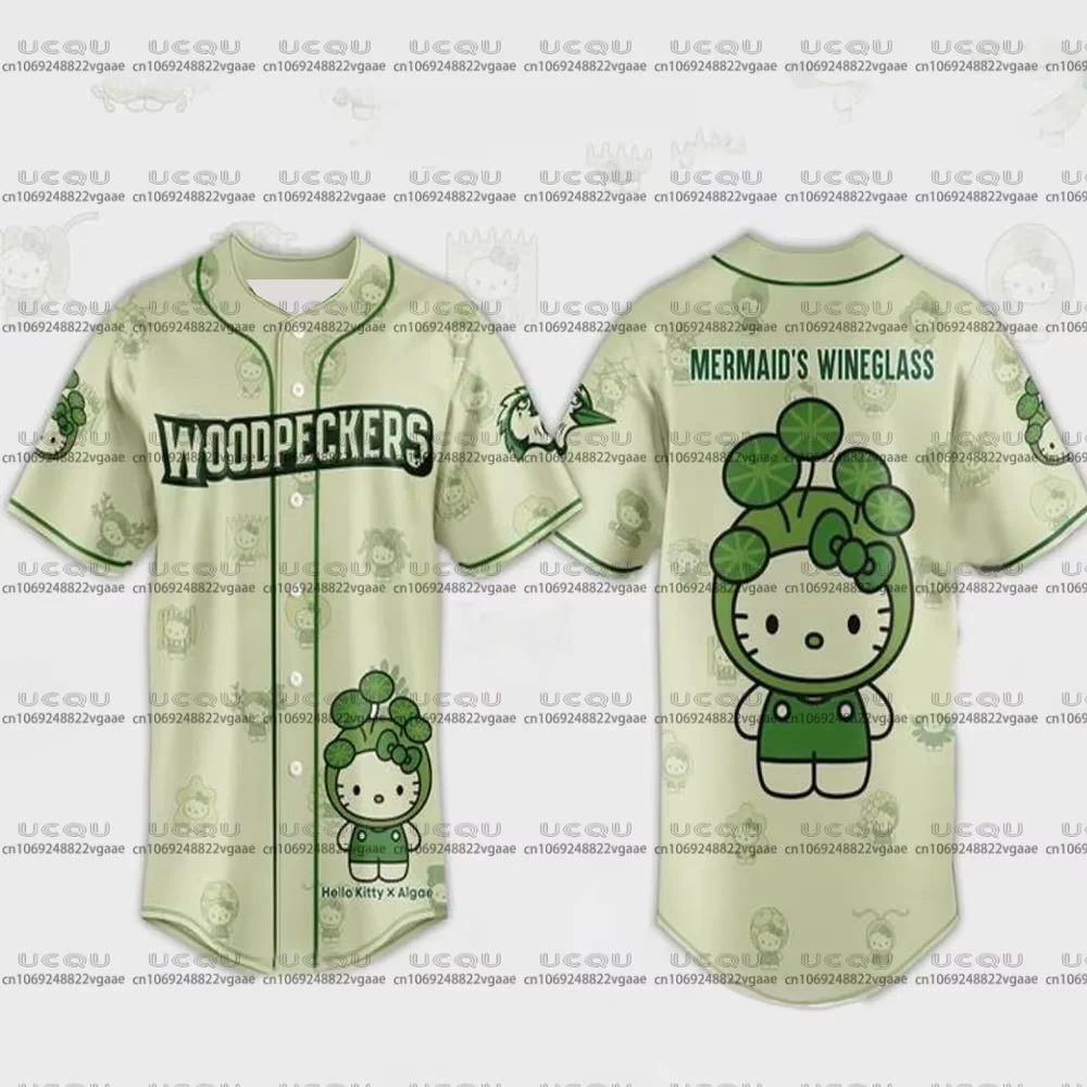 

Hello Kitty Clothes Y2k Women Fayetteville Woodpeckers Kids Tee Casual Baseball Jersey Gift Miniso Girls Top Sportswear T Shirt