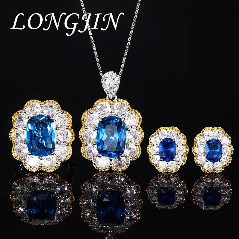 

Macrame Blue Oval Crystal 10*14mm Accessories for Women Necklace and Earrings Adjustable Ring Jewelry Luxury Quality Jewelry